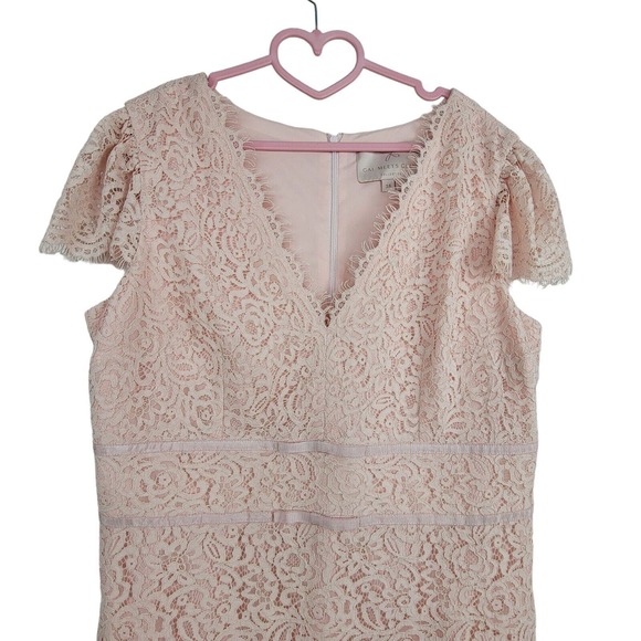 Gal Meets Glam Pink Ginger Rosebud Lace Sheath Dress wedding cocktail Womens 16 - Picture 3 of 6